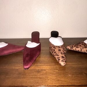 JustFab 2/$40 Velvet Burgundy and Leopard Mules